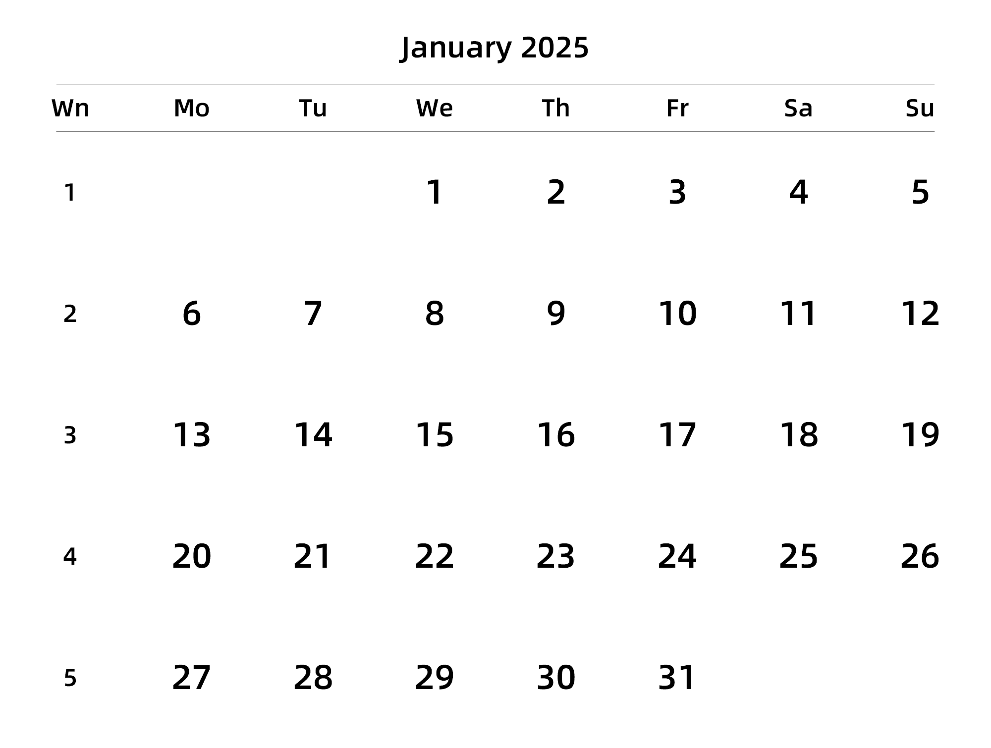英文版 周一开始 带周数