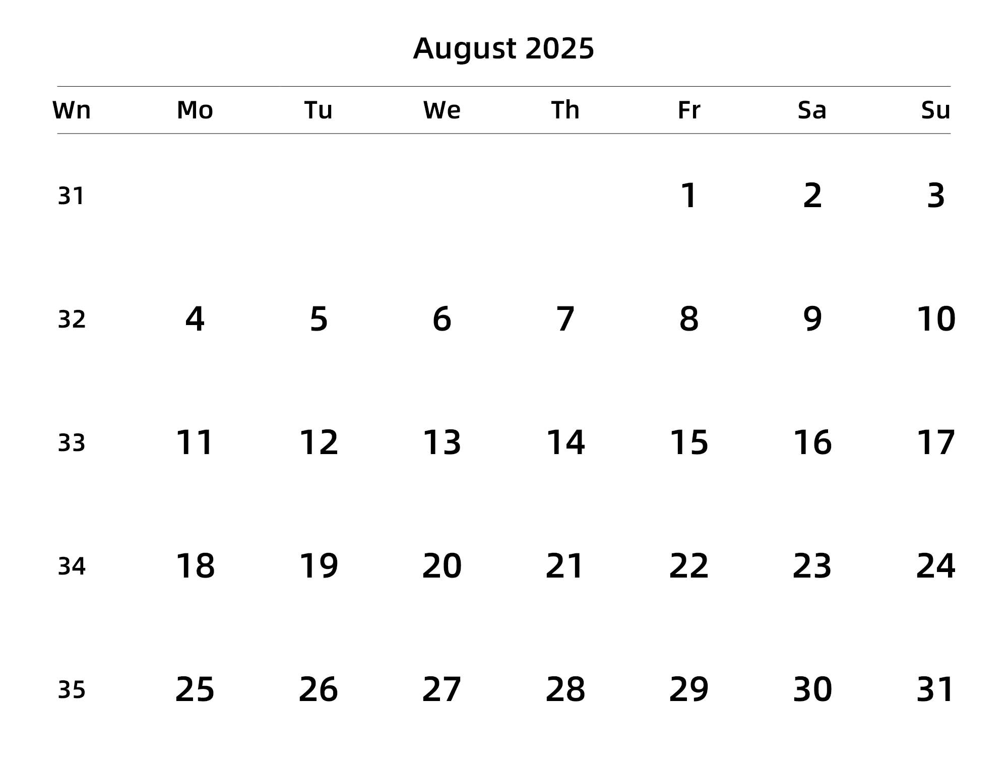 英文版 周一开始 带周数