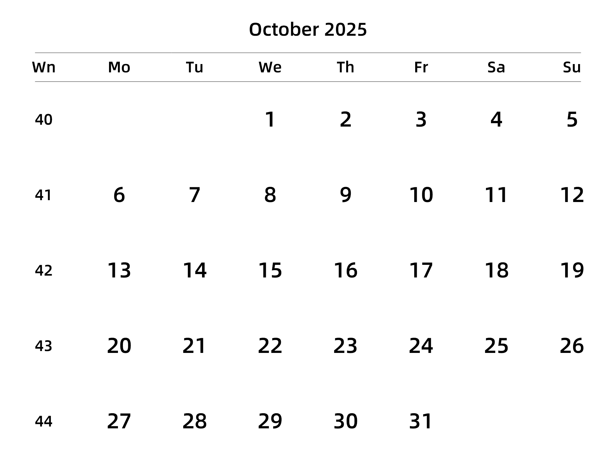 英文版 周一开始 带周数