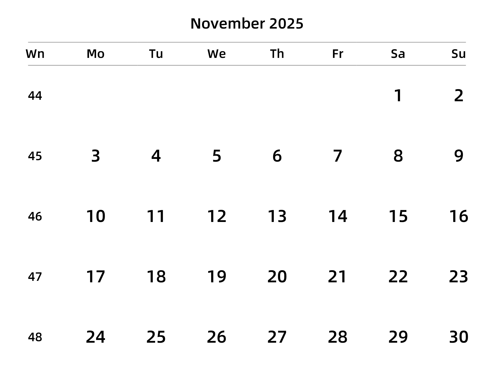 英文版 周一开始 带周数