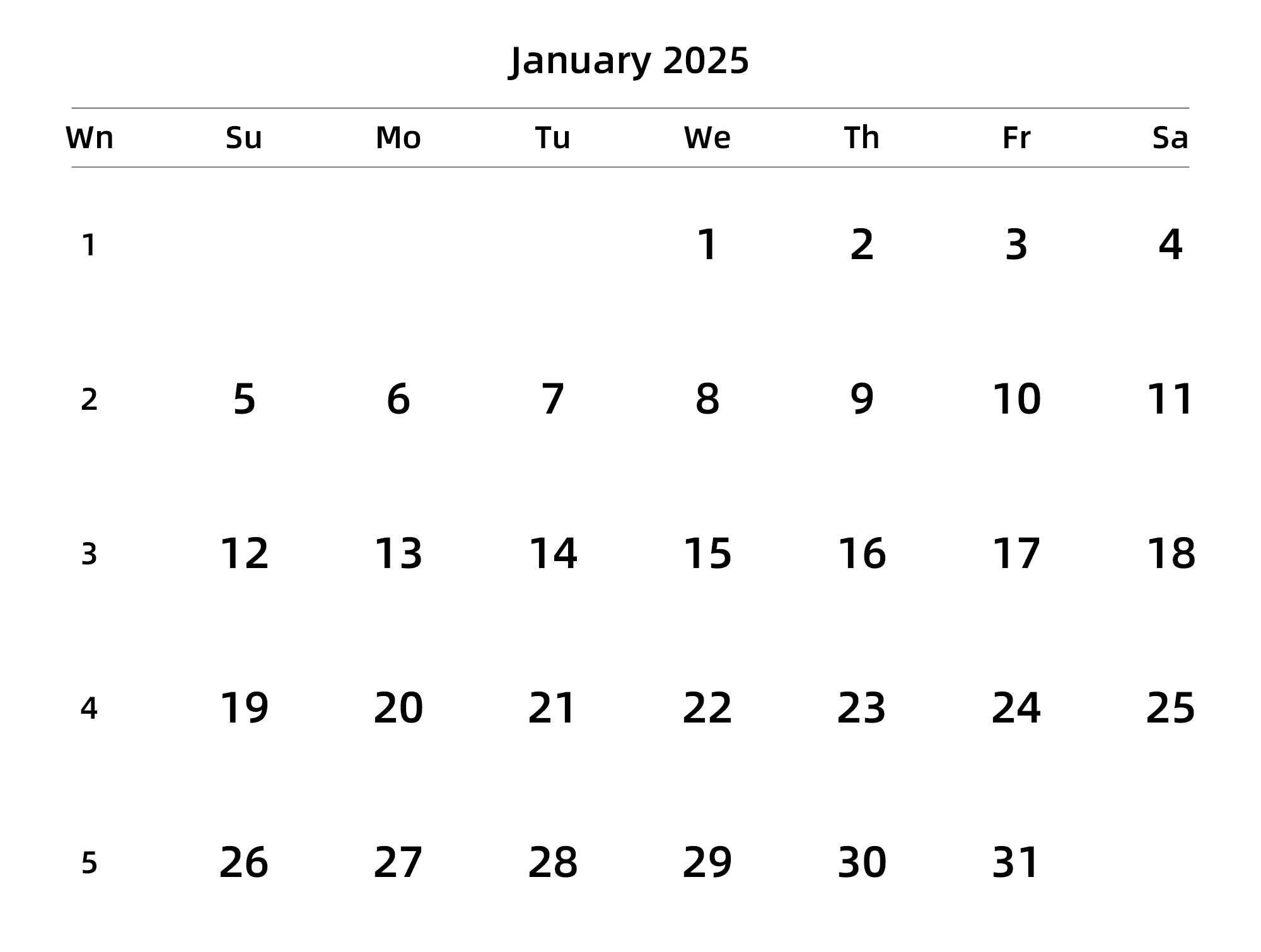 英文版 周日开始 带周数