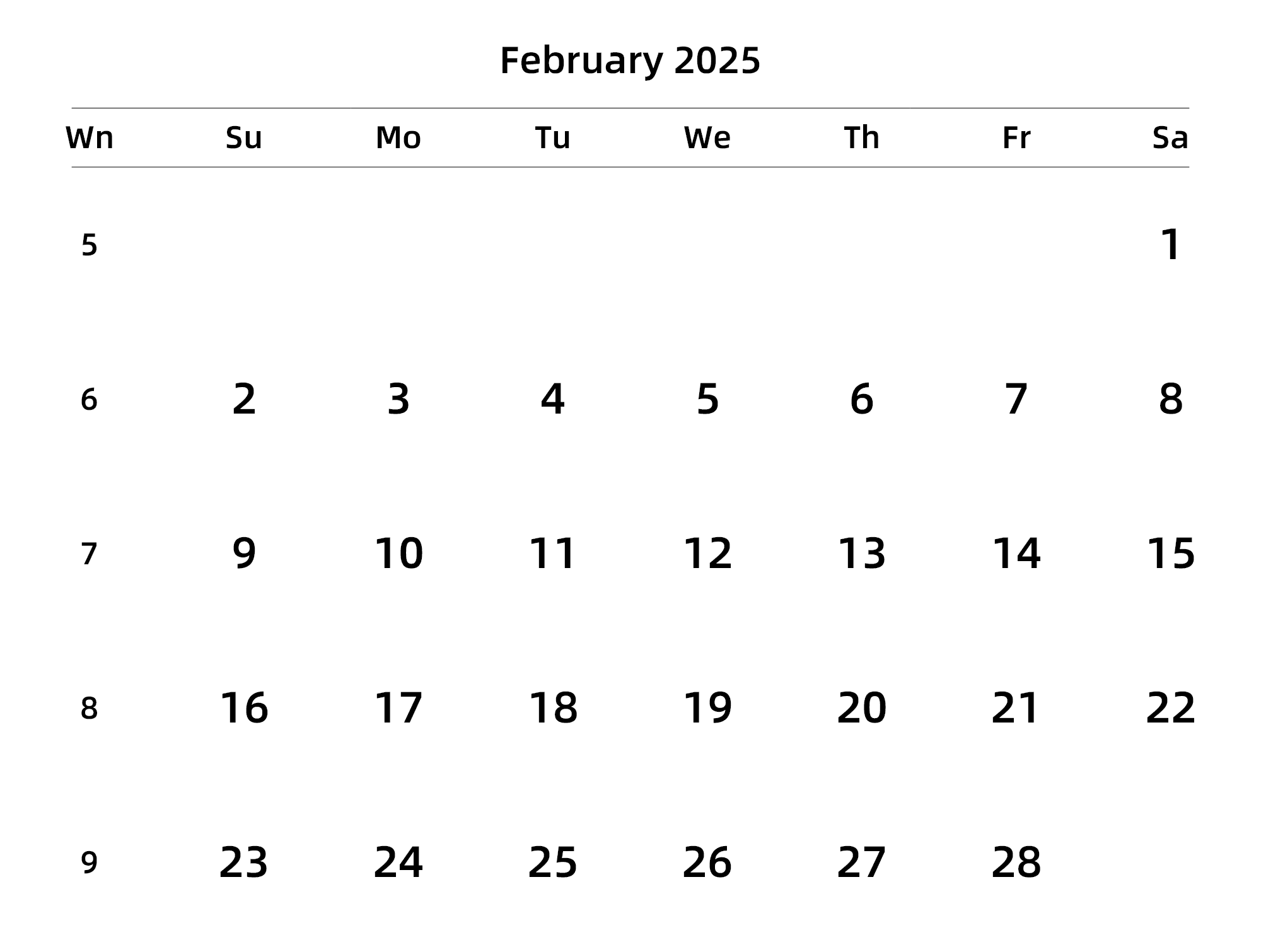 英文版 周日开始 带周数