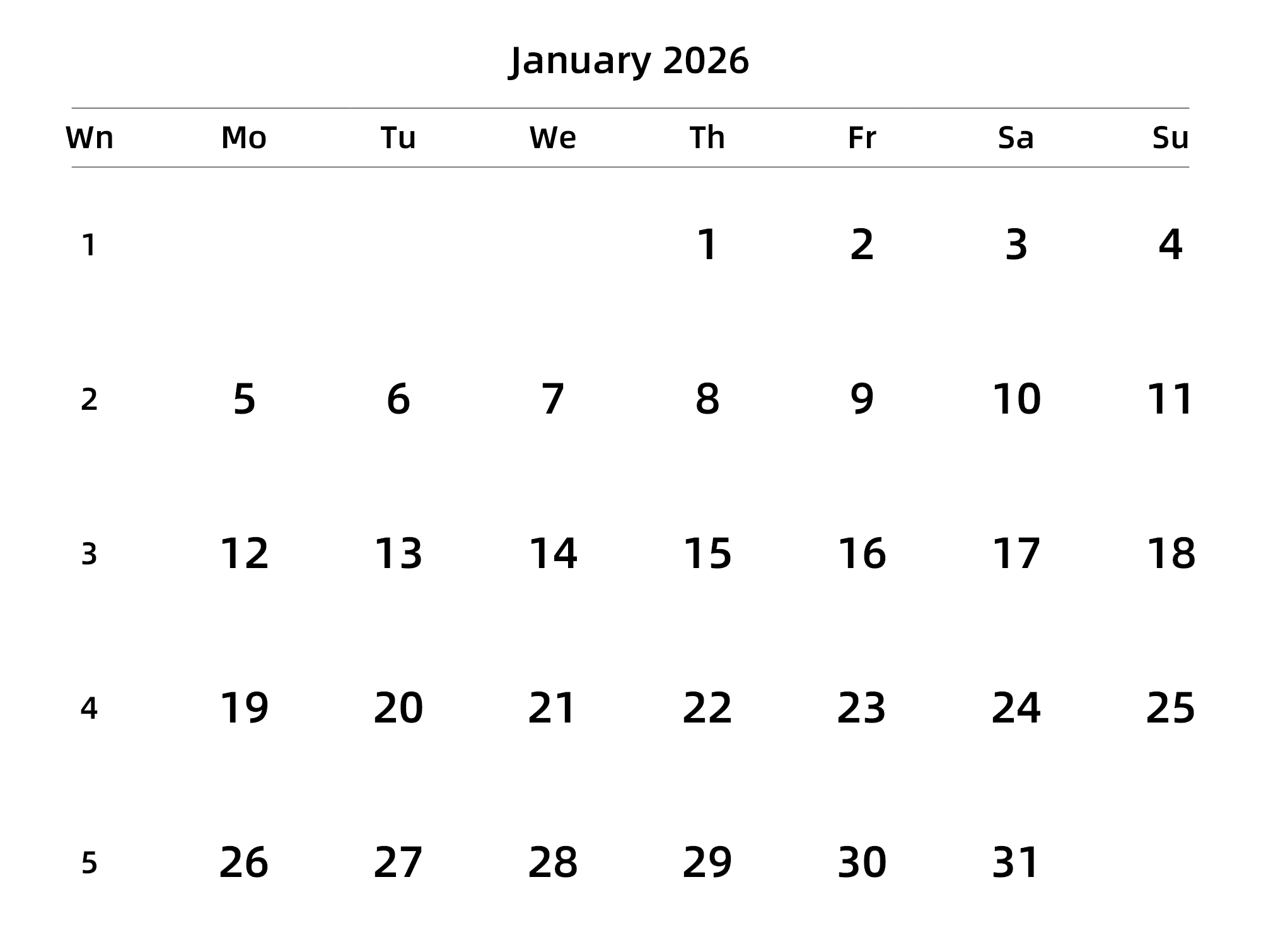 英文版 周一开始 带周数