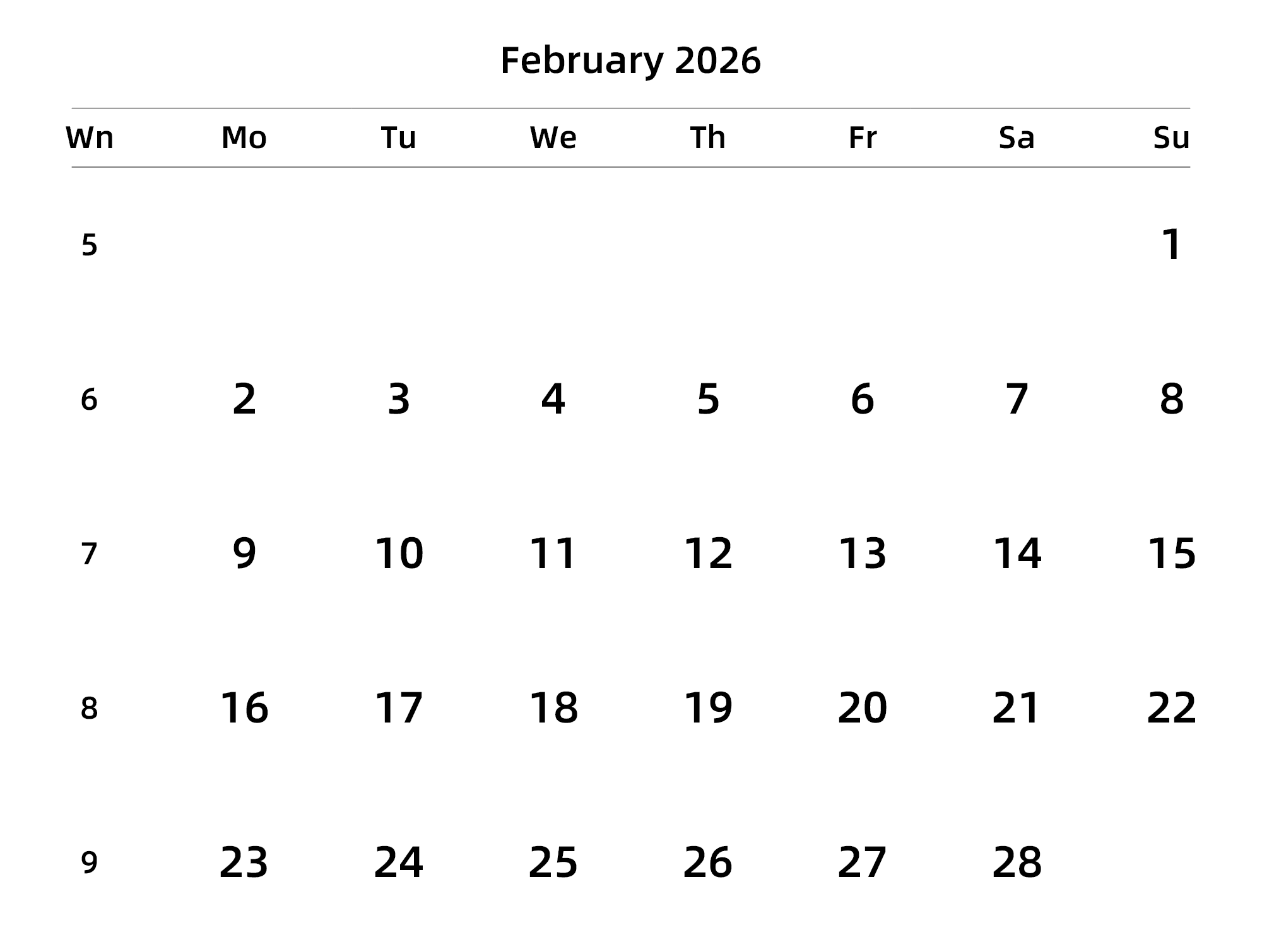 英文版 周一开始 带周数