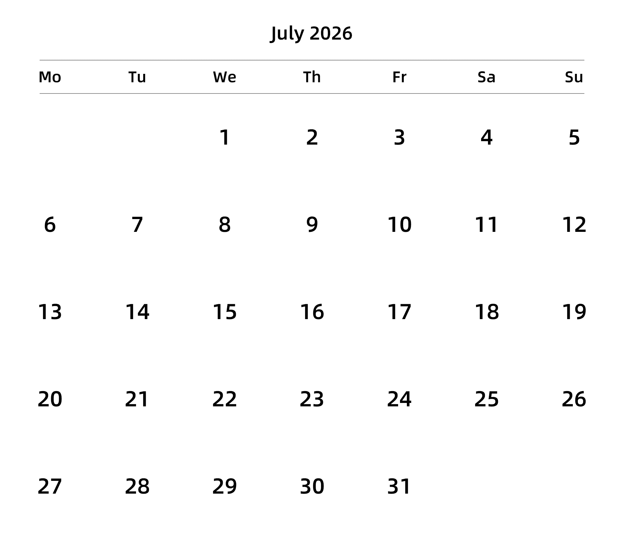 英文版 周一开始 带节假日调休安排