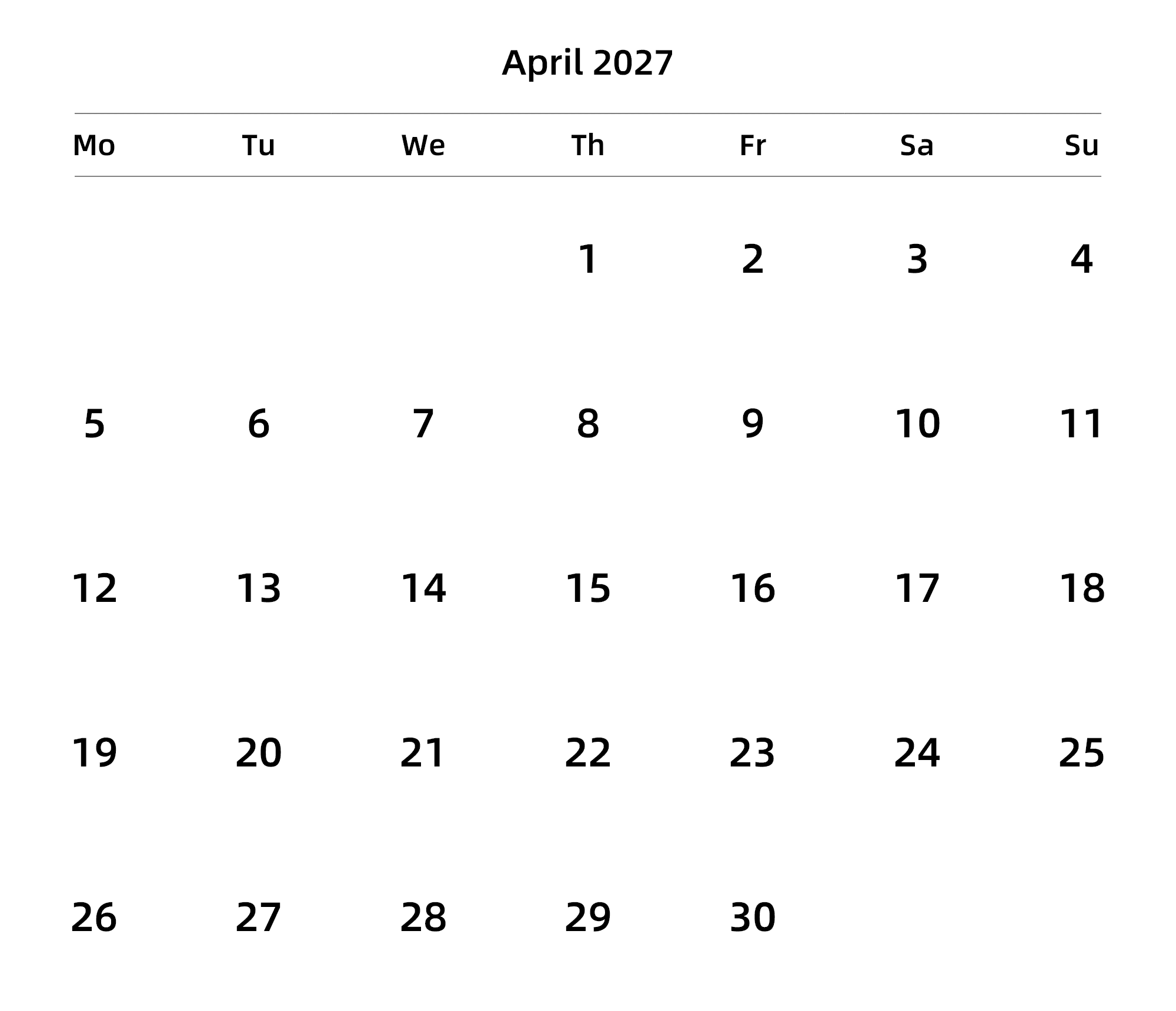 英文版 周一开始 带节假日调休安排
