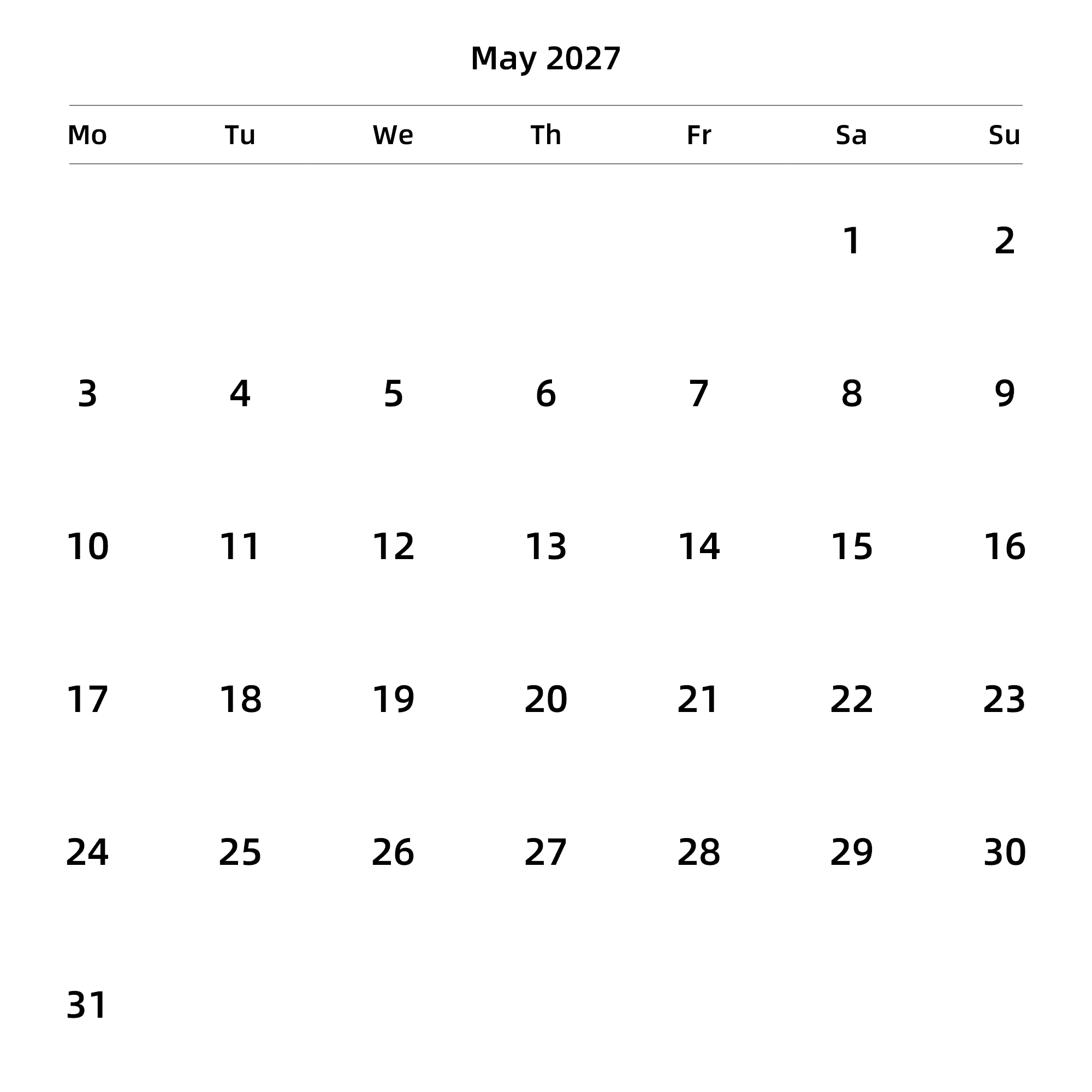 英文版 周一开始 带节假日调休安排