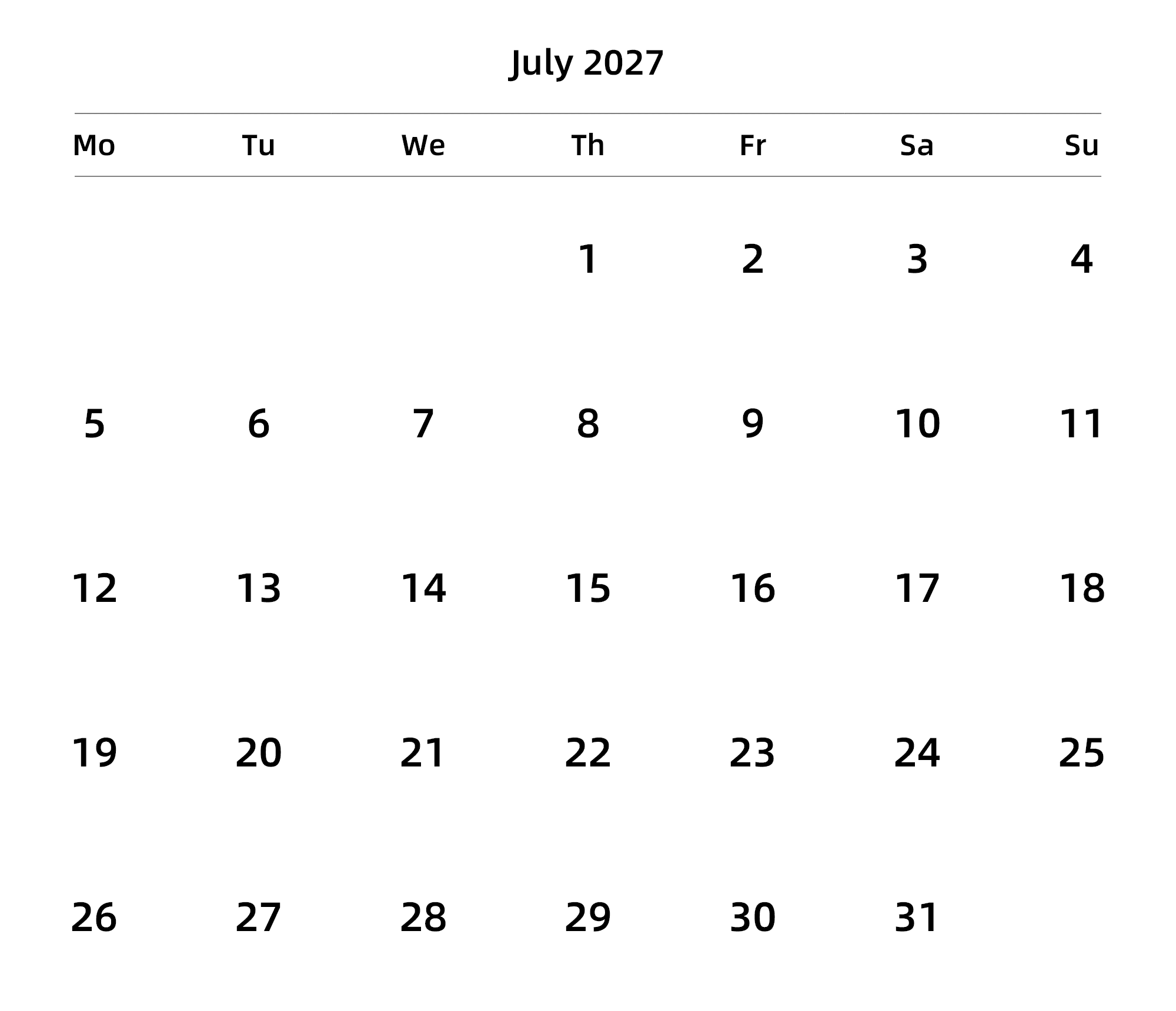 英文版 周一开始 带节假日调休安排