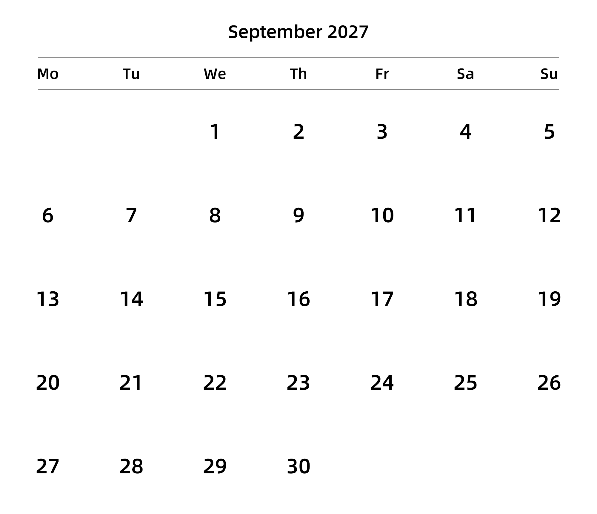 英文版 周一开始 带节假日调休安排