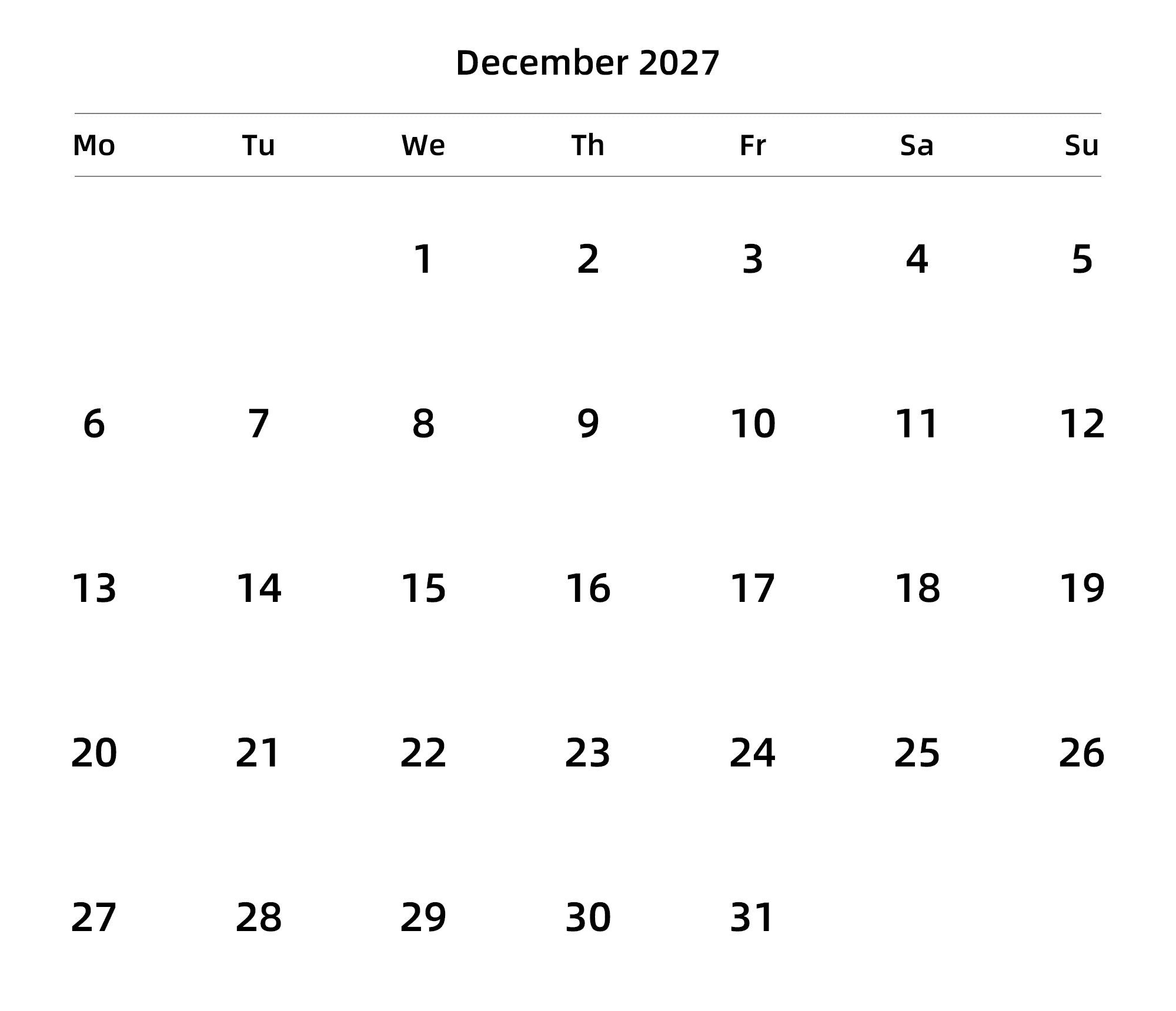 英文版 周一开始 带节假日调休安排