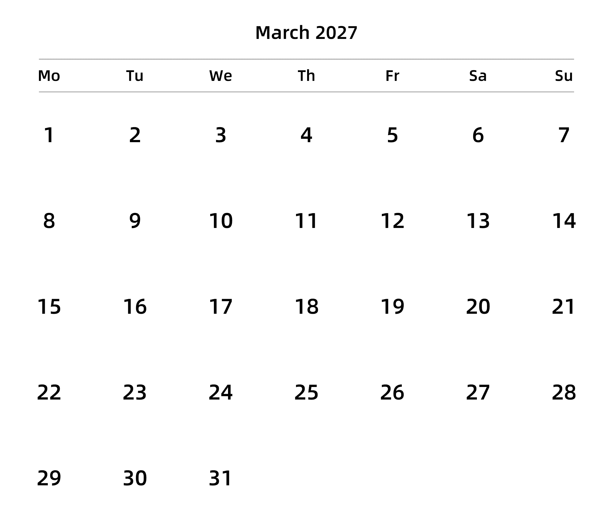 英文版 周一开始