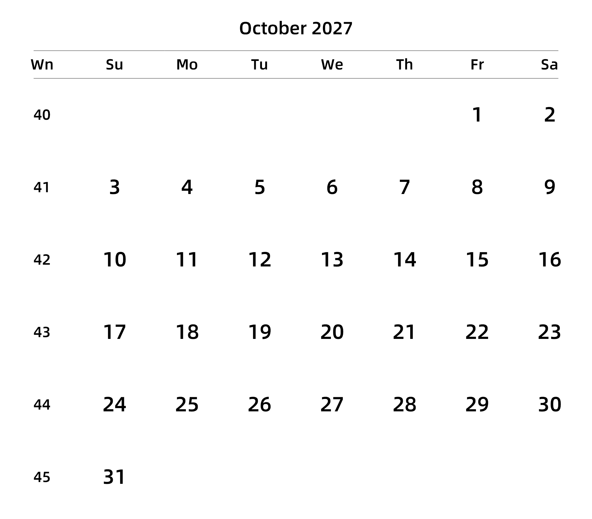 英文版 周日开始 带周数 带节假日调休安排