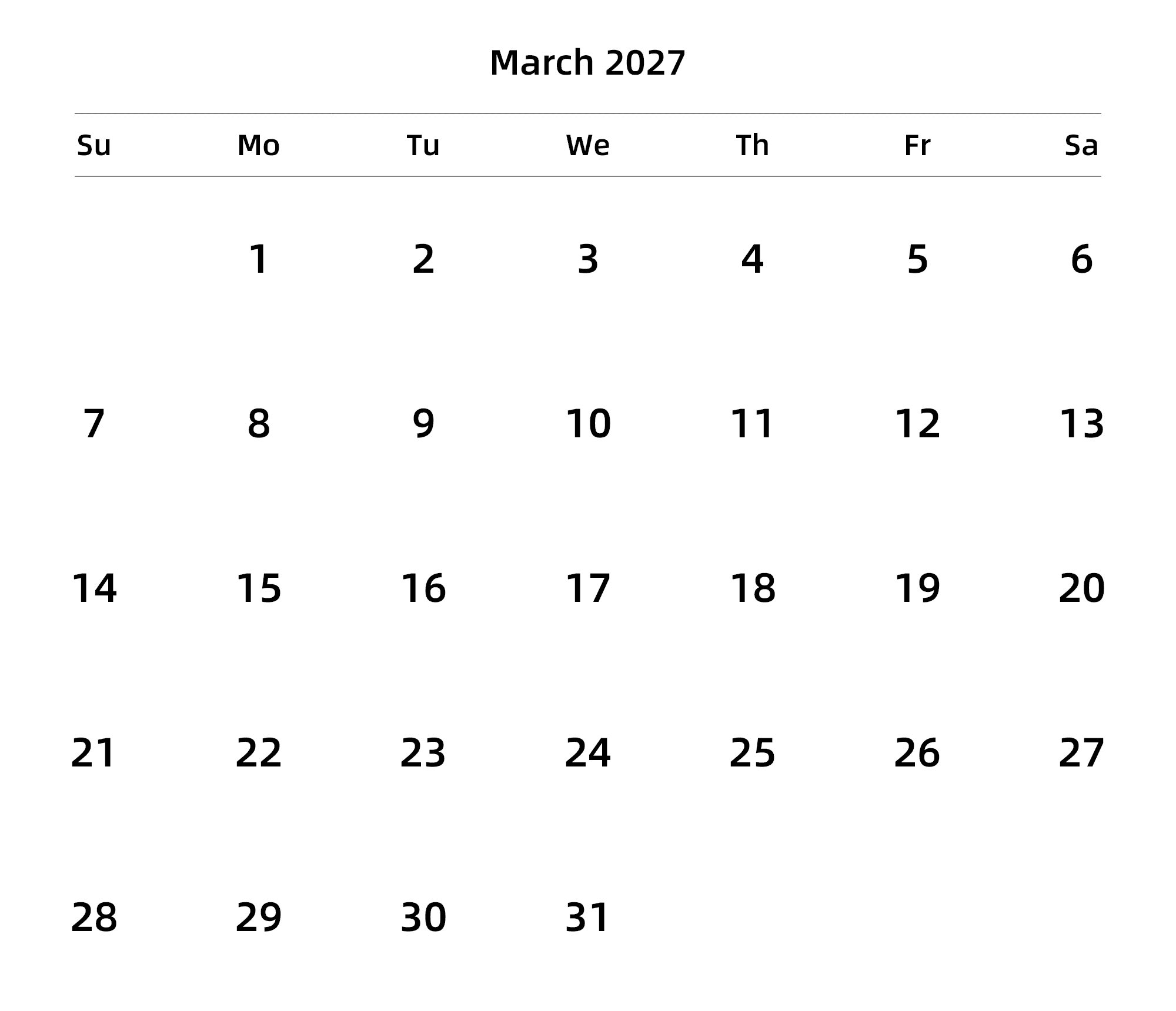 英文版 周日开始 带节假日调休安排