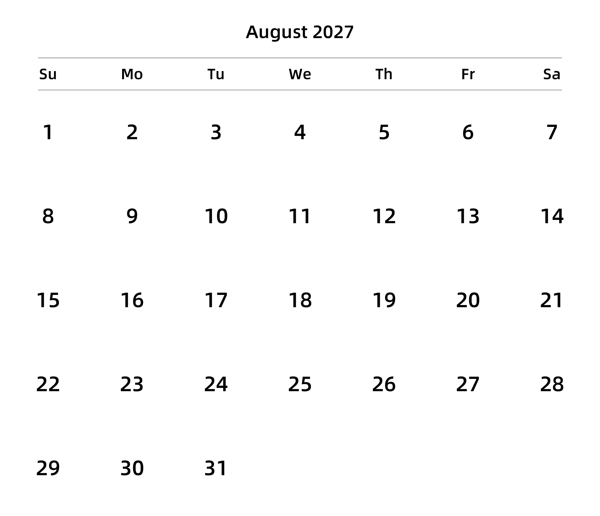英文版 周日开始 带节假日调休安排