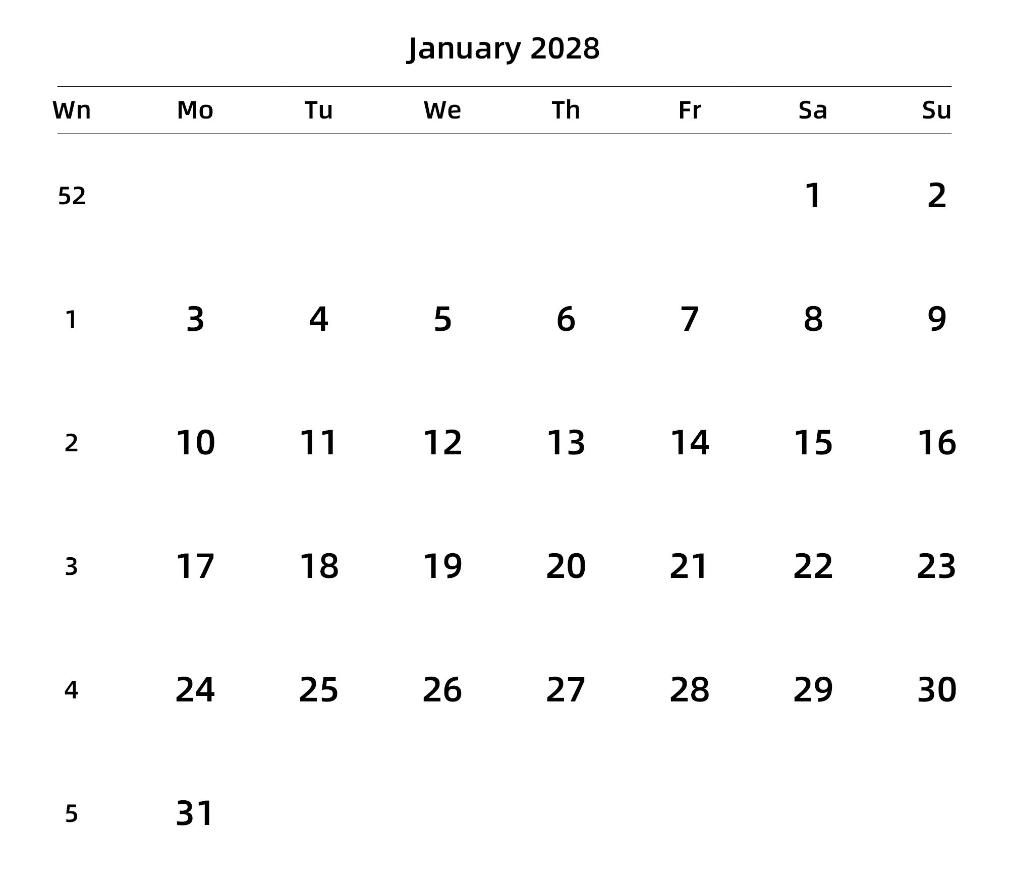 英文版 周一开始 带周数