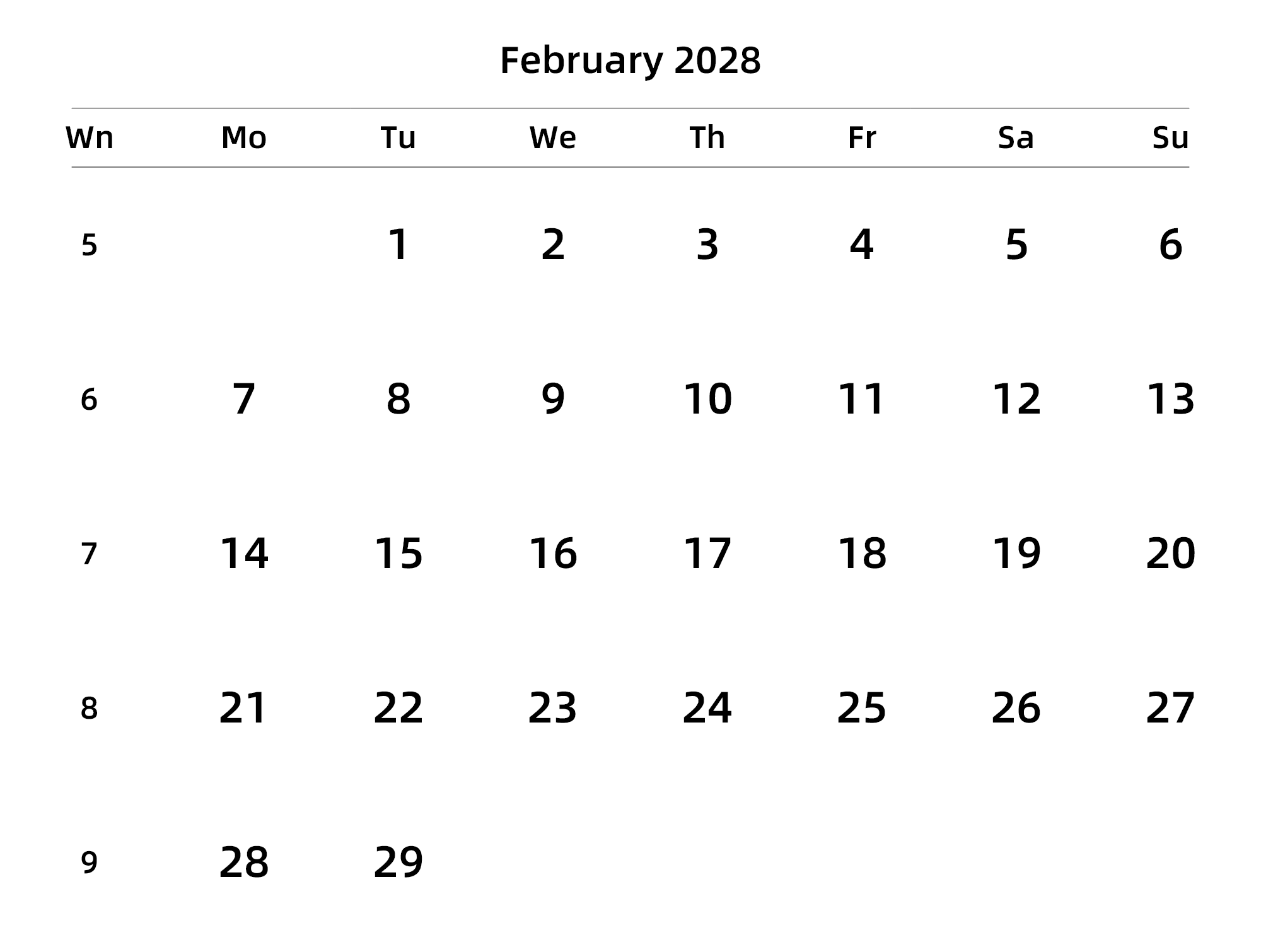 英文版 周一开始 带周数