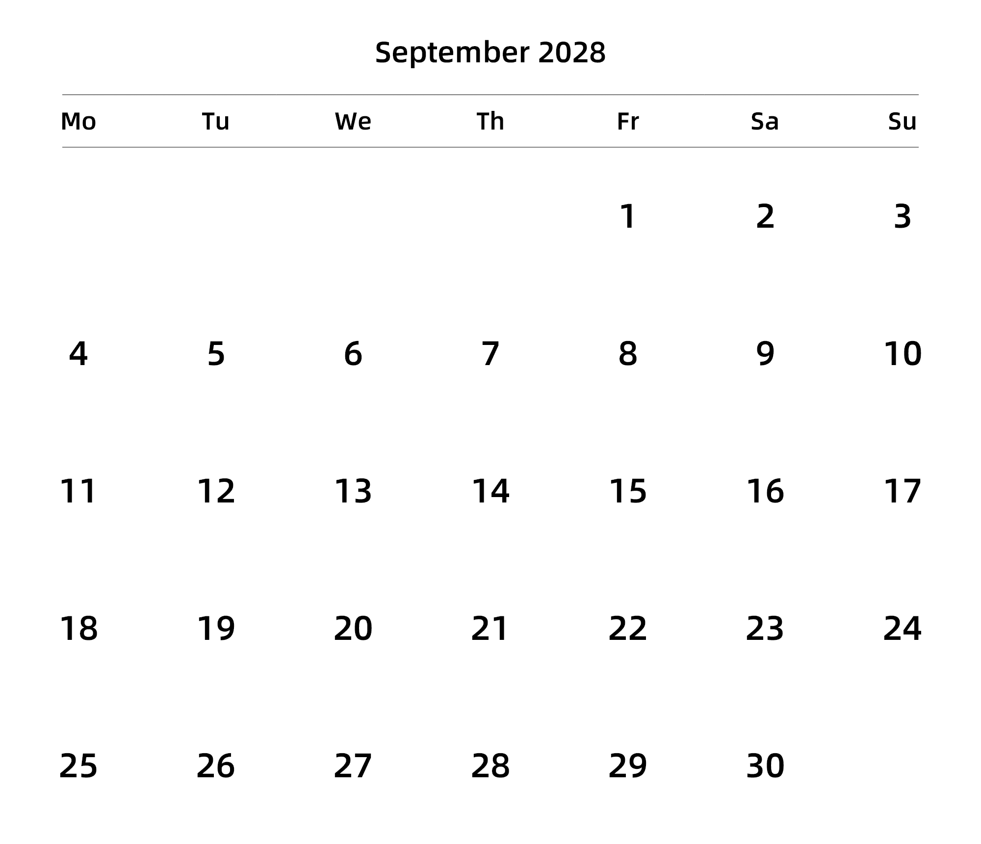 英文版 周一开始 带节假日调休安排