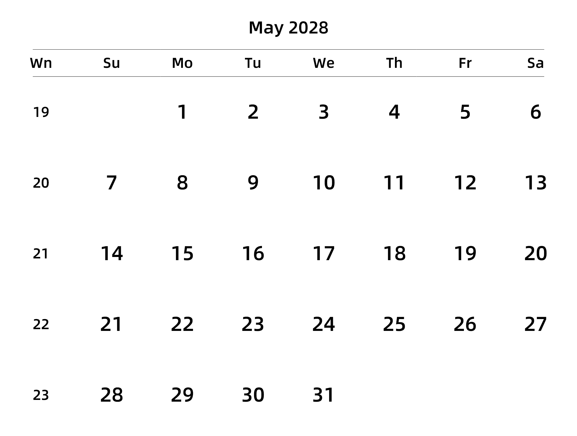 英文版 周日开始 带周数 带节假日调休安排