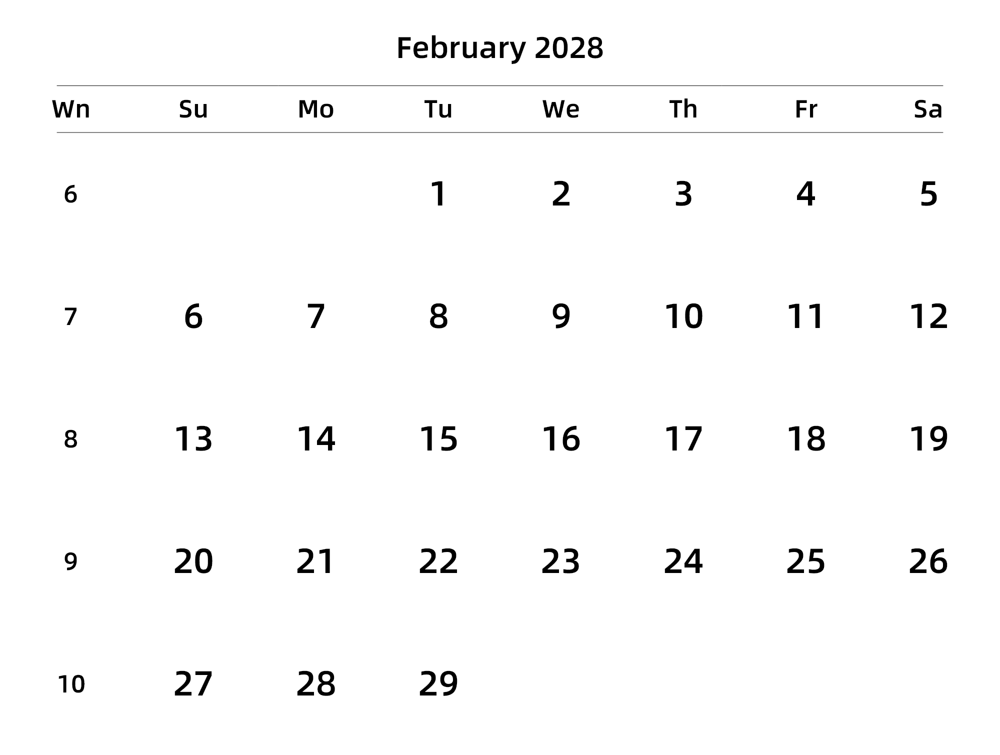 英文版 周日开始 带周数