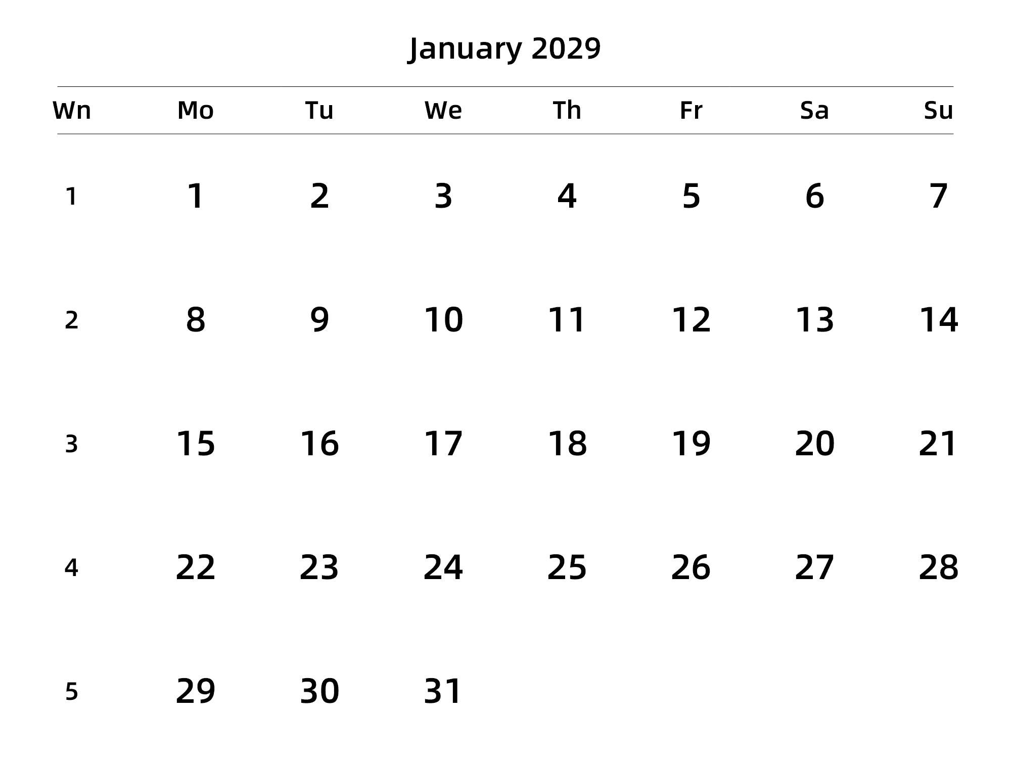 英文版 周一开始 带周数