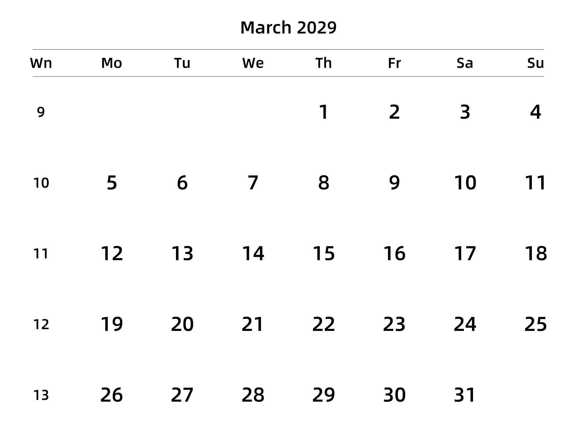英文版 周一开始 带周数