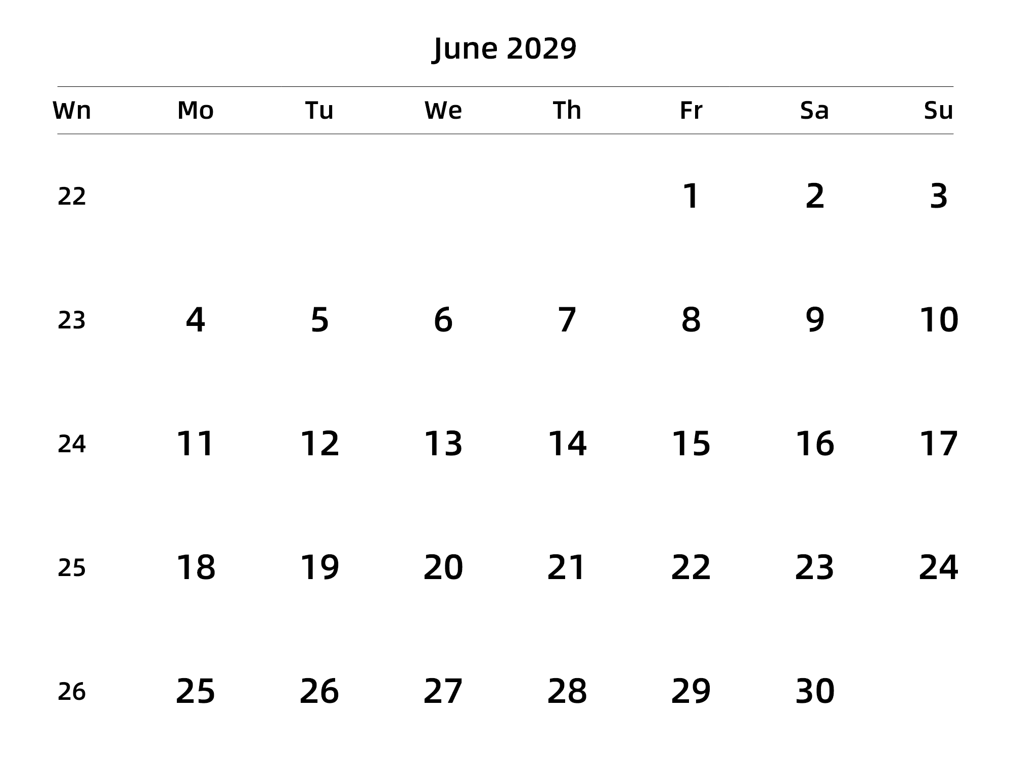 英文版 周一开始 带周数