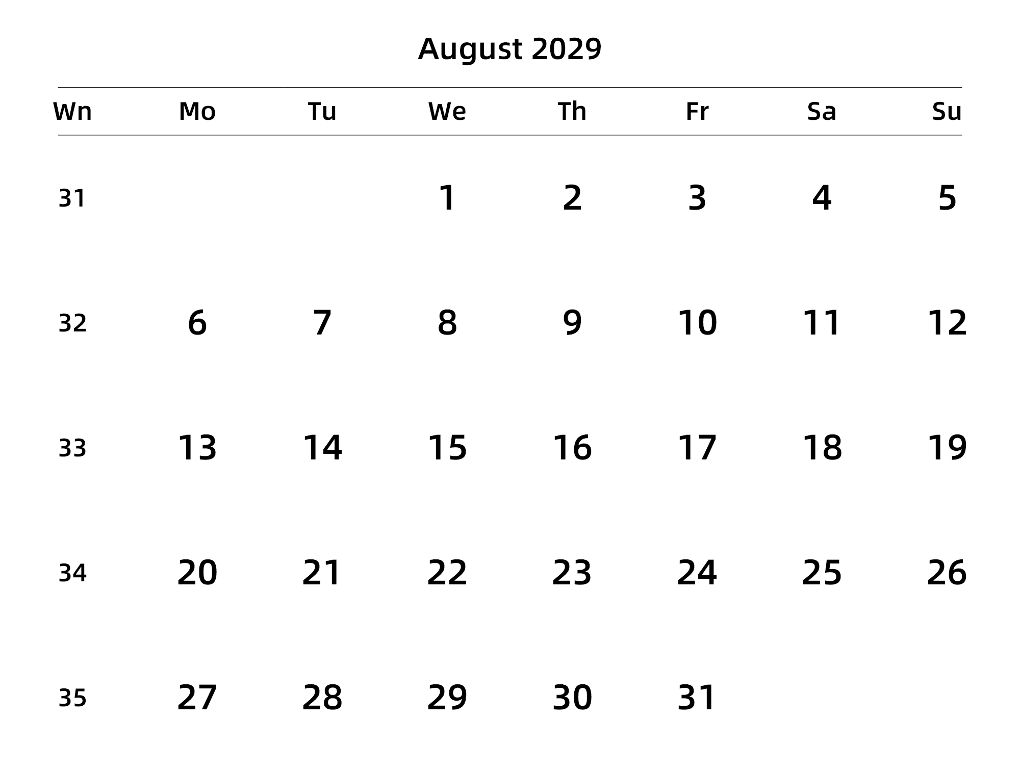 英文版 周一开始 带周数