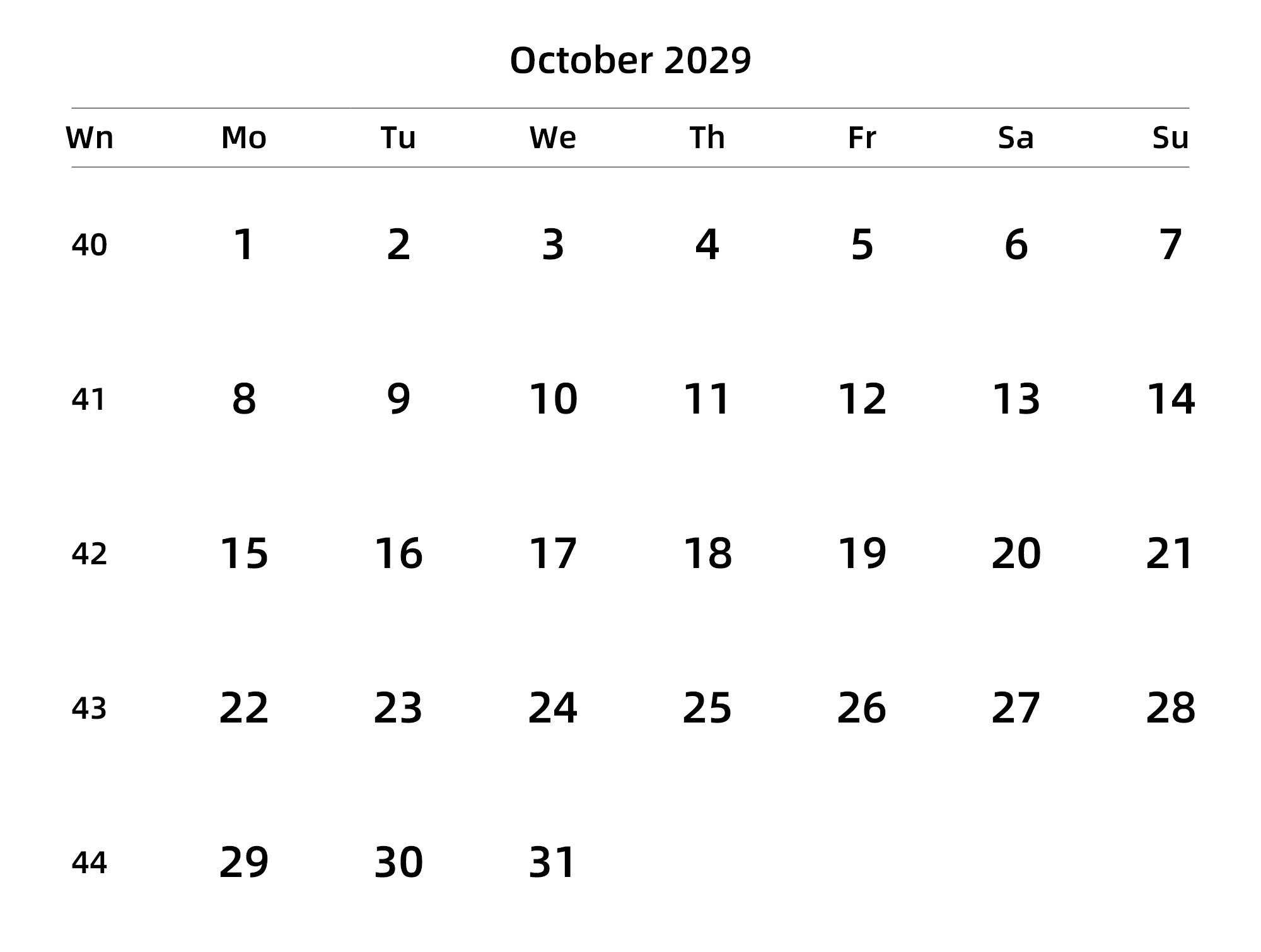 英文版 周一开始 带周数