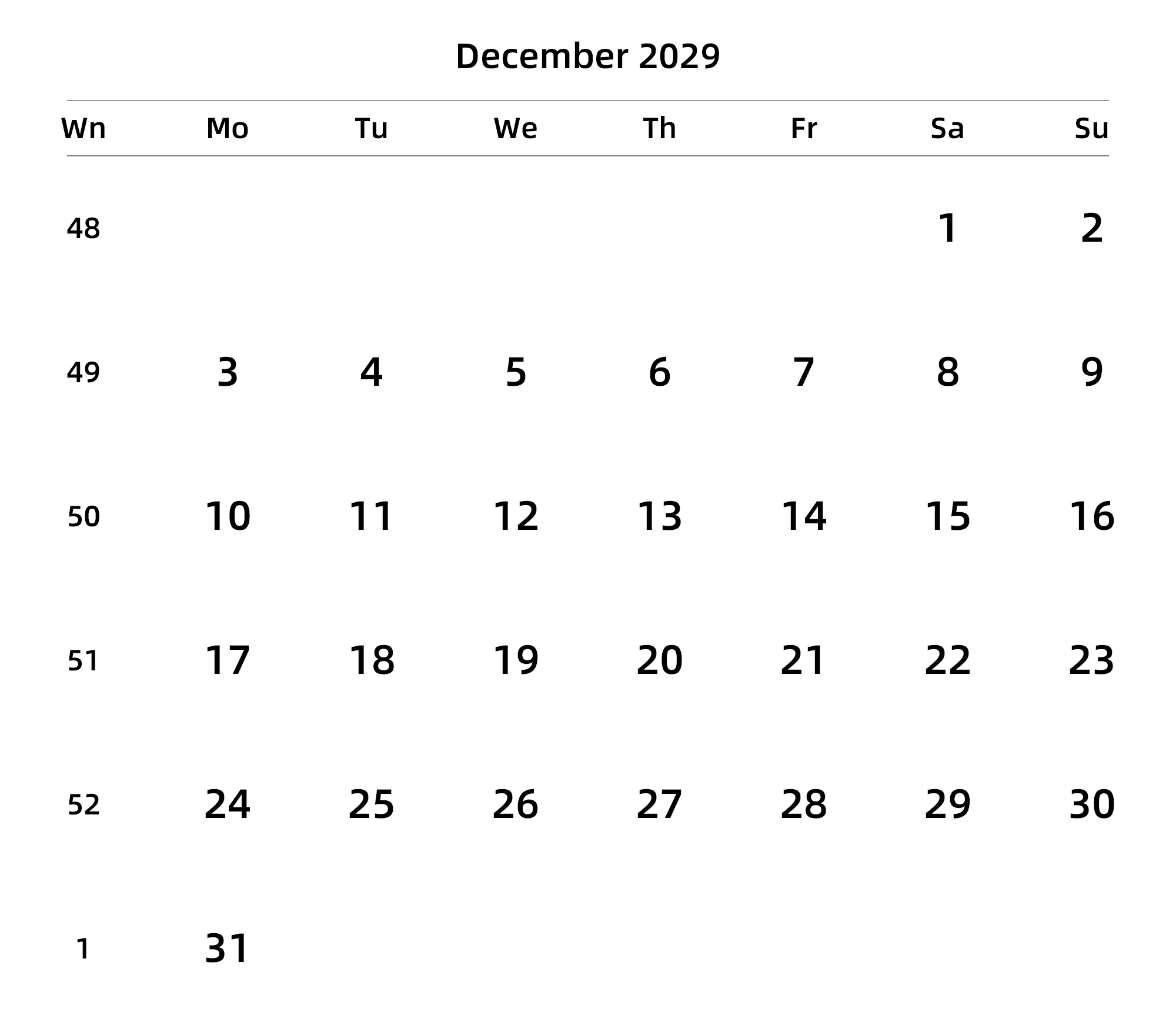英文版 周一开始 带周数