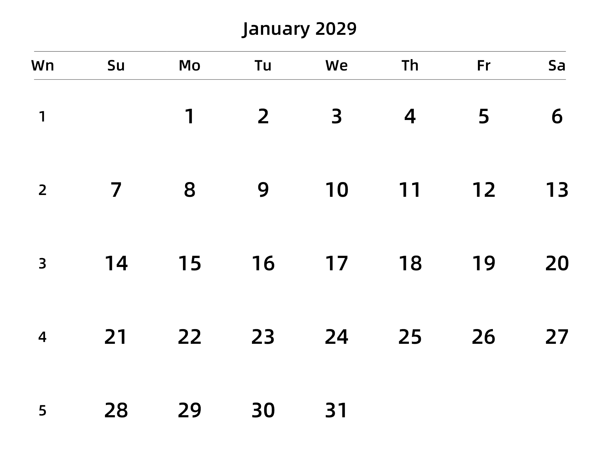 英文版 周日开始 带周数
