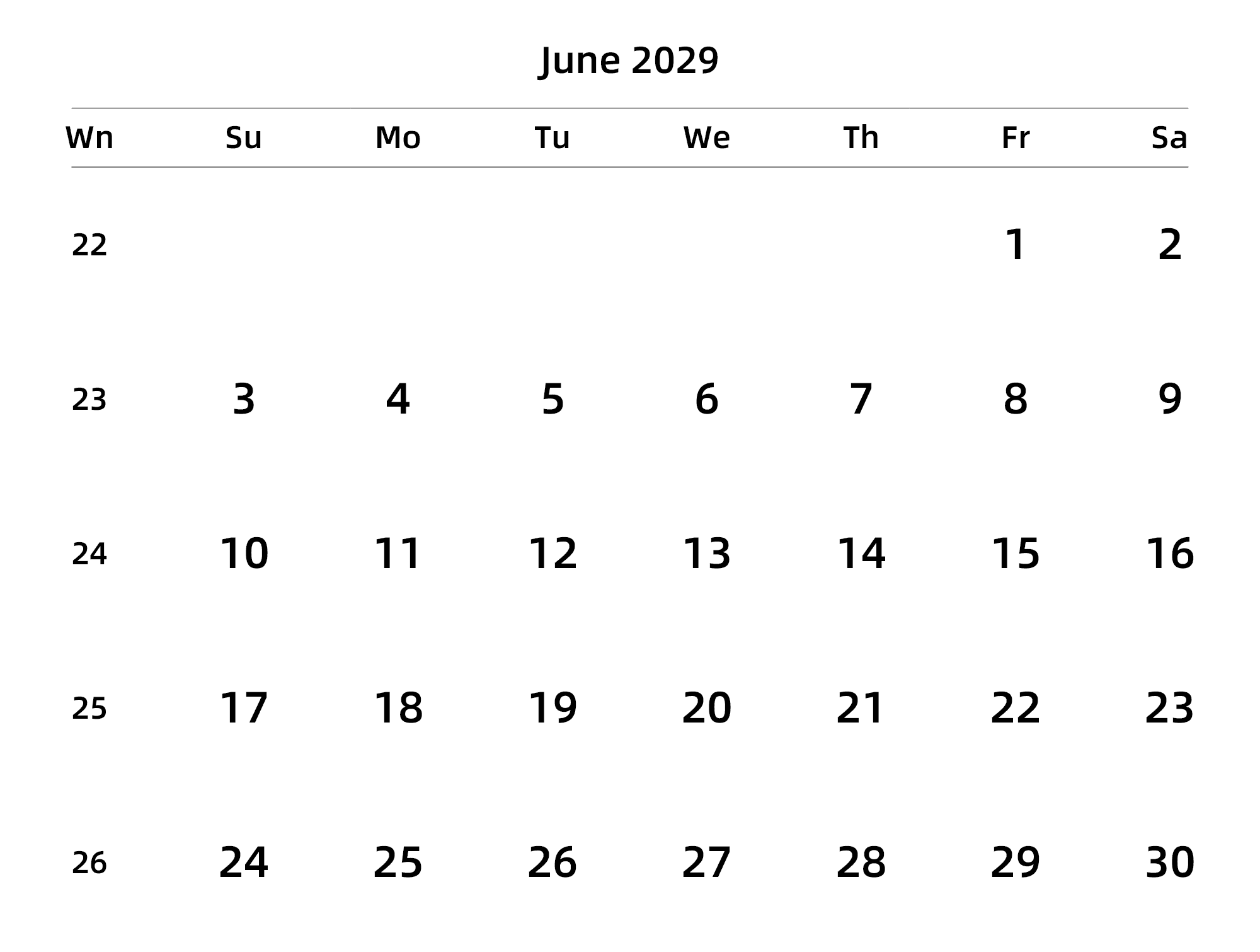 英文版 周日开始 带周数