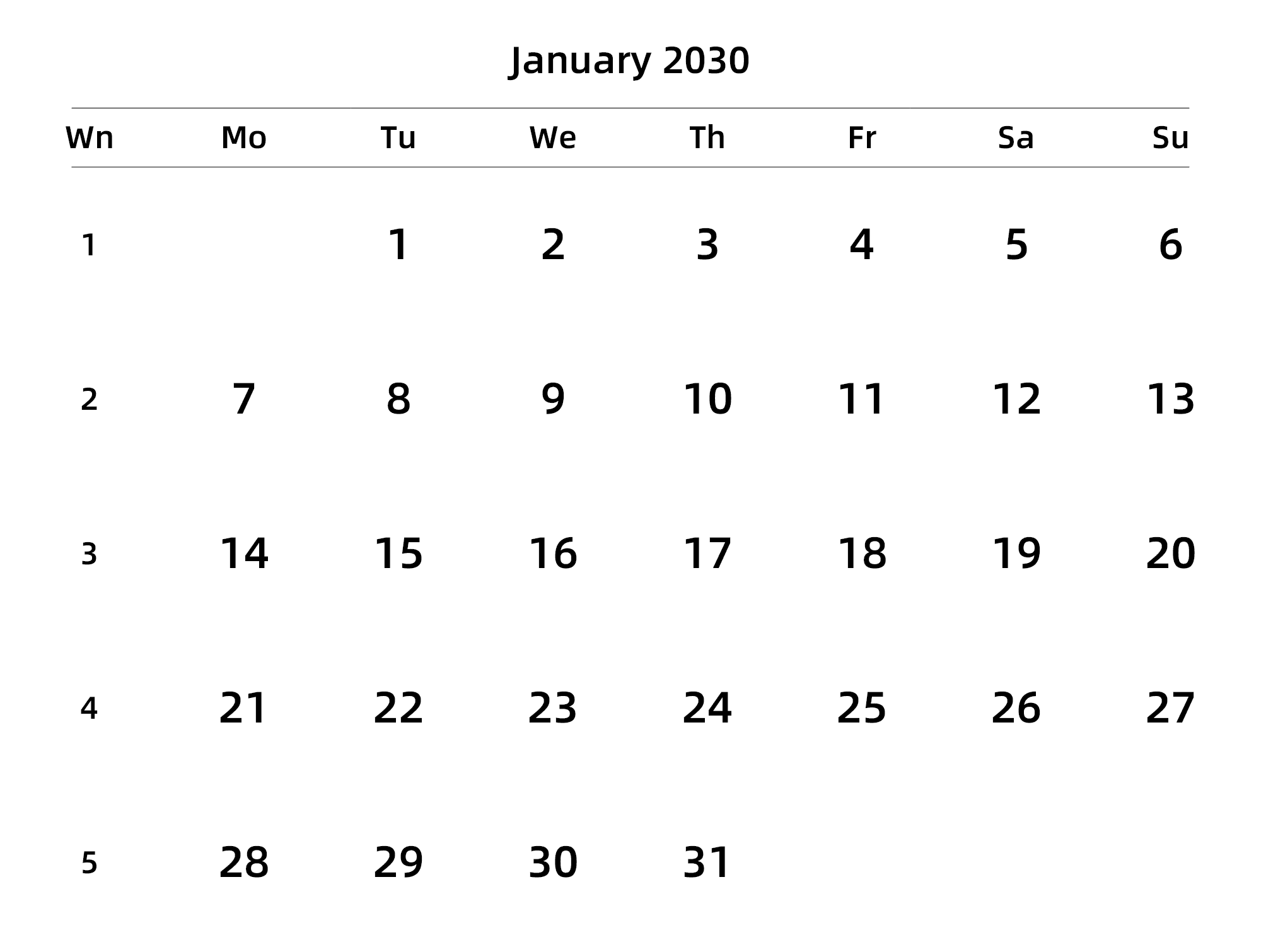 英文版 周一开始 带周数
