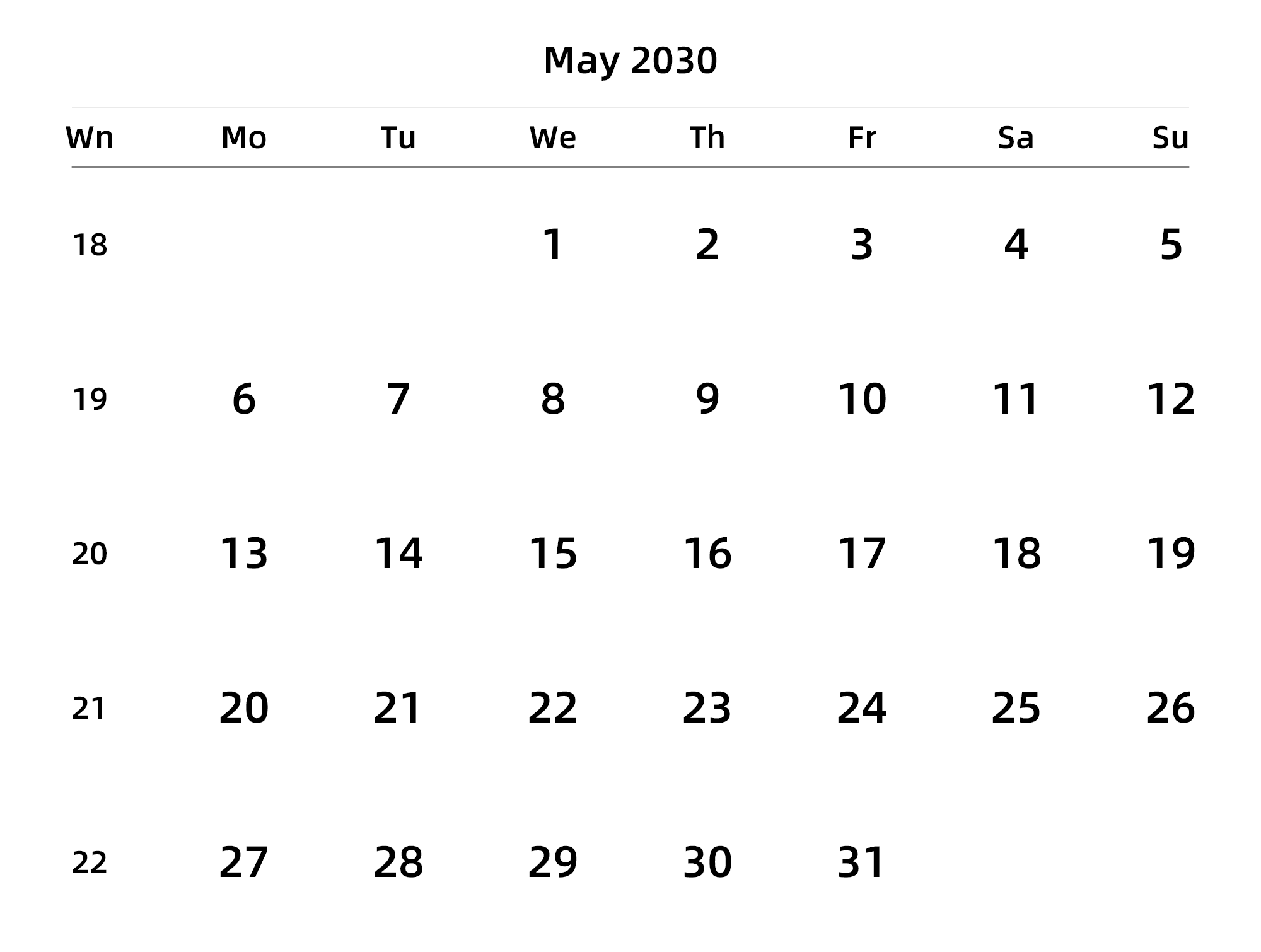 英文版 周一开始 带周数