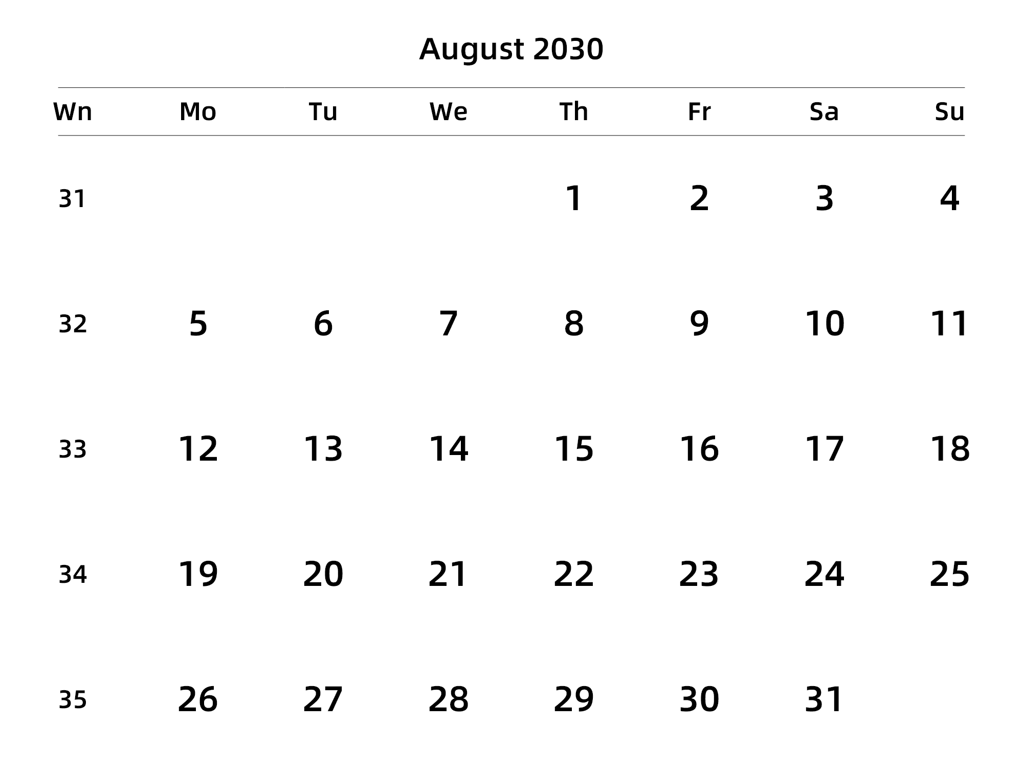 英文版 周一开始 带周数