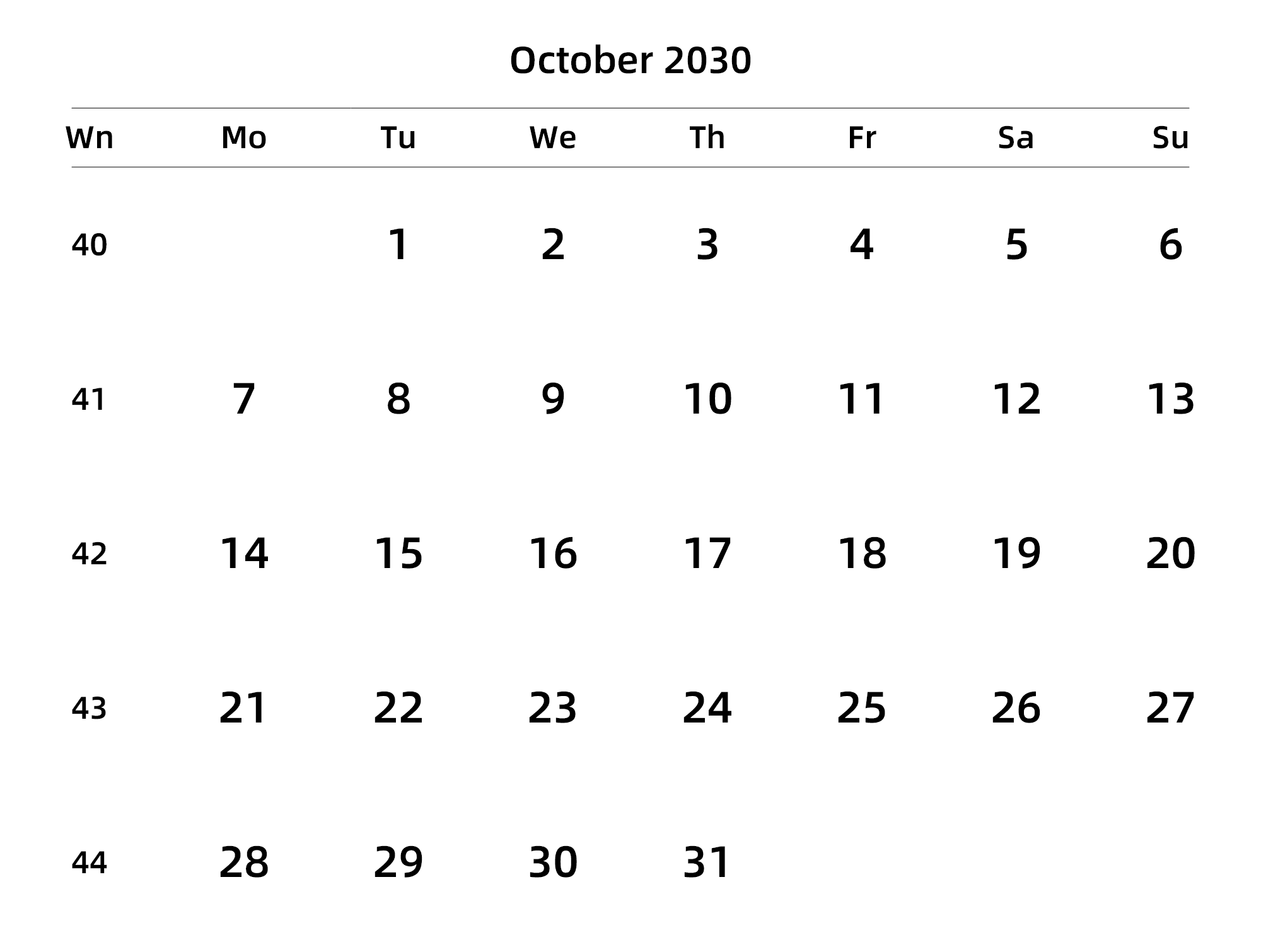 英文版 周一开始 带周数