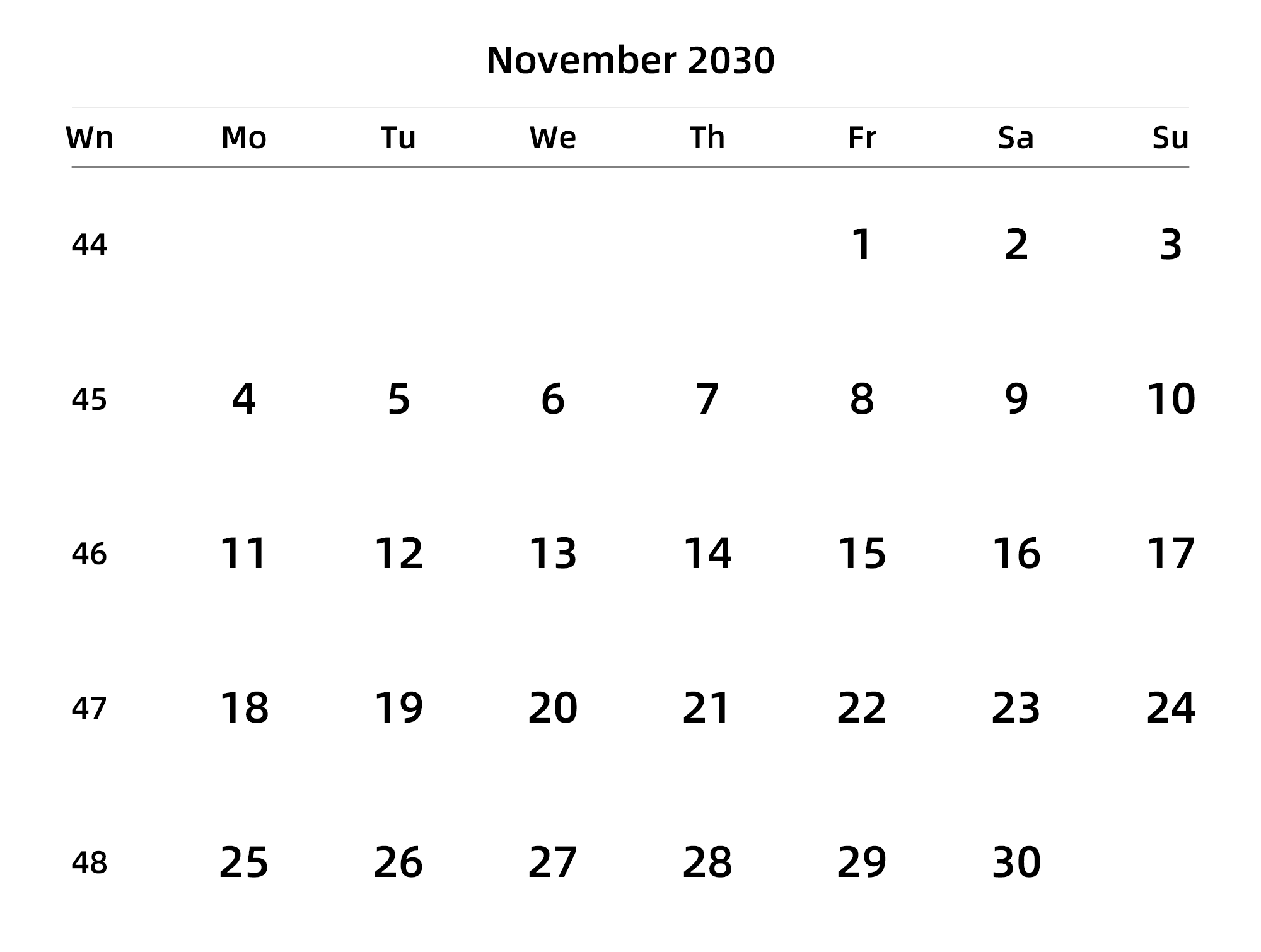英文版 周一开始 带周数